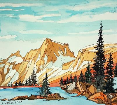 Gorsko jezero (Akvarel - 2021) - Jože Anžič